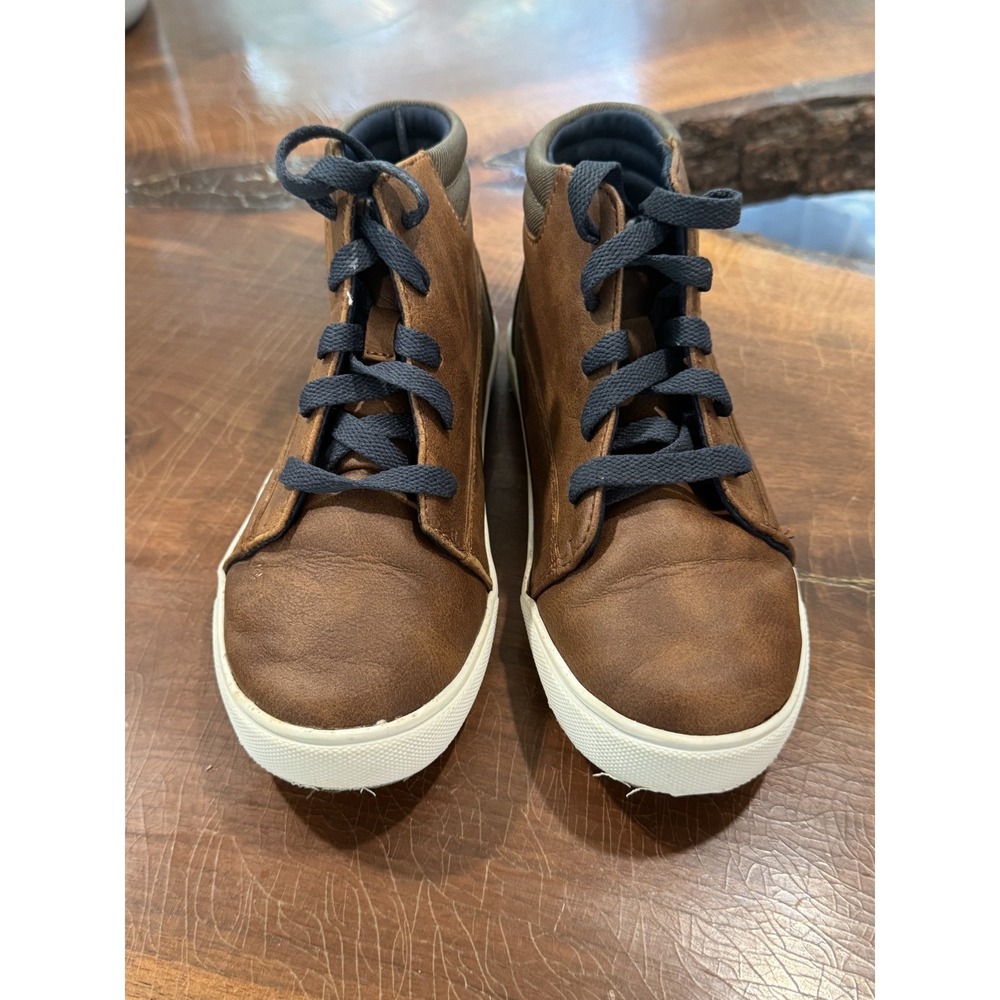 Wonder Nation Kids High-Top Sneakers Brown Faux Leather Lace-Up Youth 2 / EU 33.